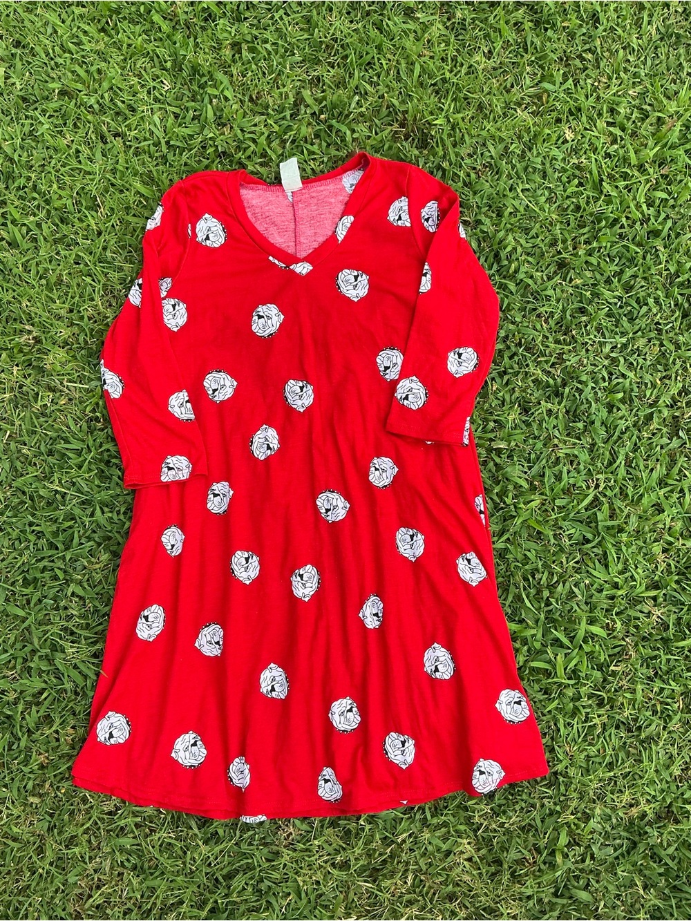 Source Unknown Red Floral Dot V-Neck Nightgown